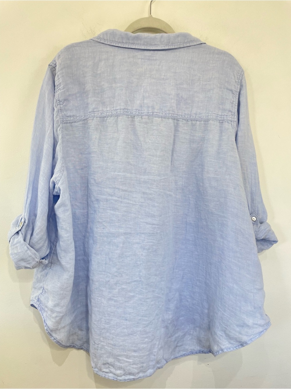 SIGRID OLSEN Linen Shirt 3X Light Blue Button Front Roll Tab Sleeve Coastal Top - Picture 2 of 5